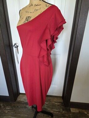 Baosuu Bae Red One-Shoulder Ruffle Midi Dress